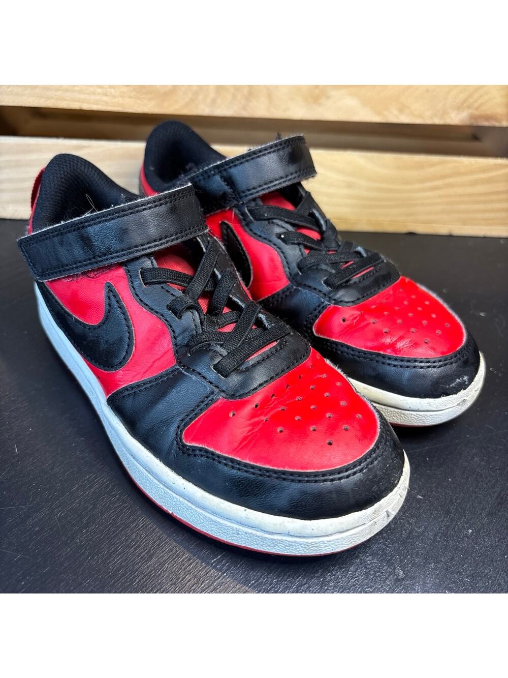 Nike Court Borough Low Recraft red black Velcro 12c kids sneakers tennis shoes